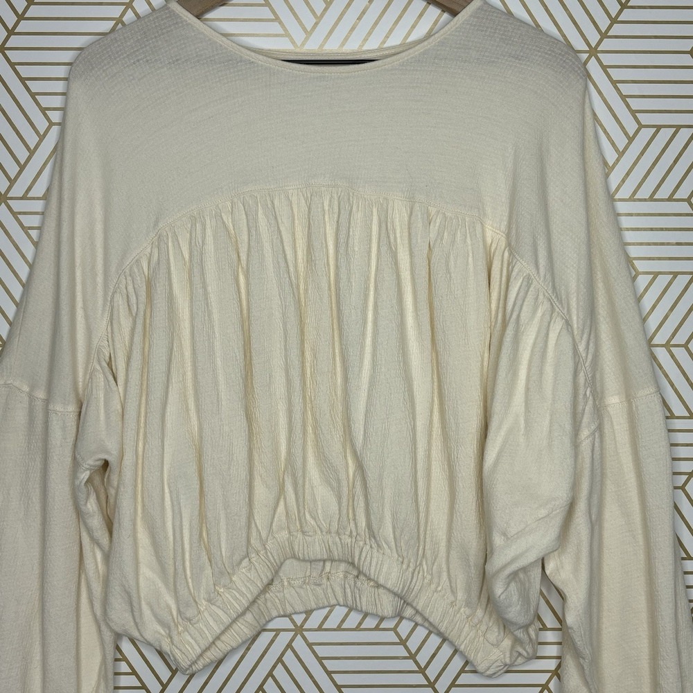 Madewell cropped ivory knit cottagecore top boho ruched minimalist oversized sml - Picture 2 of 10